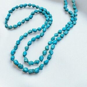 Long Knotted Turquoise Boho Beaded Necklace 45” Handmade Bohemian Western